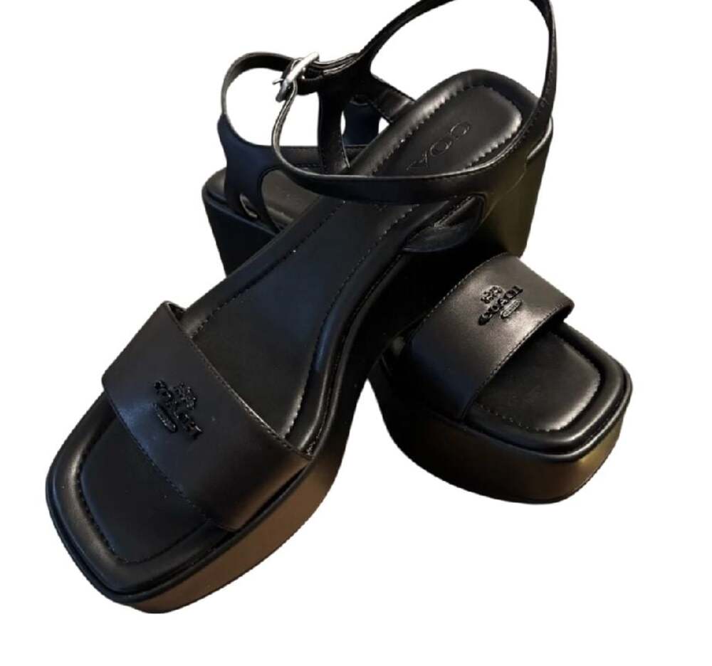 COACH Hilda Black Leather Platform Sandals